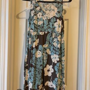 Sonoma Floral Dress in Blue, Brown, and Cream